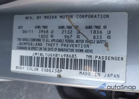 2011 Mazda Mazda3 I Sport from USA, damaged, VIN JM1BL1UGXB1498685